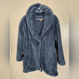 UGG Plush Shawl Collar Teddy Coat in Slate Blue Size S